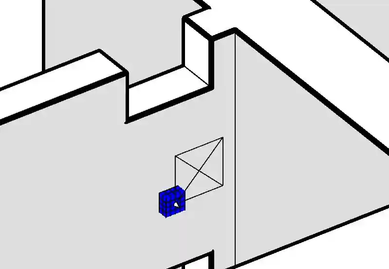 A cube intersecting a wall