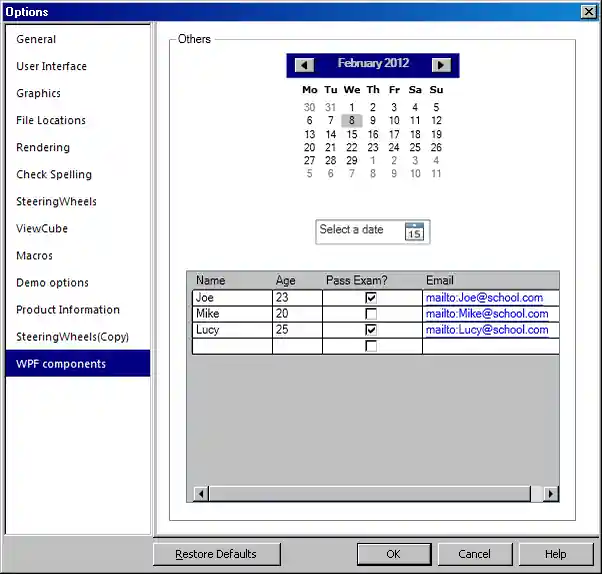 Revit Options dialogue with add-in defined custom tab using WPF controls
