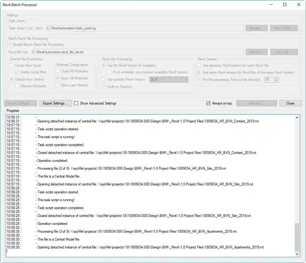 Revit batch processor user interface