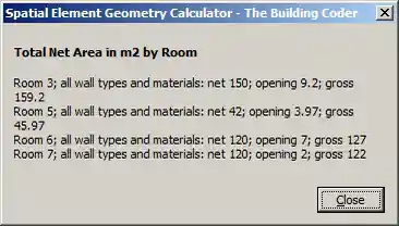 Net, opening and gross area by room