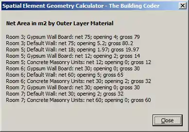 Net, opening and gross area by material