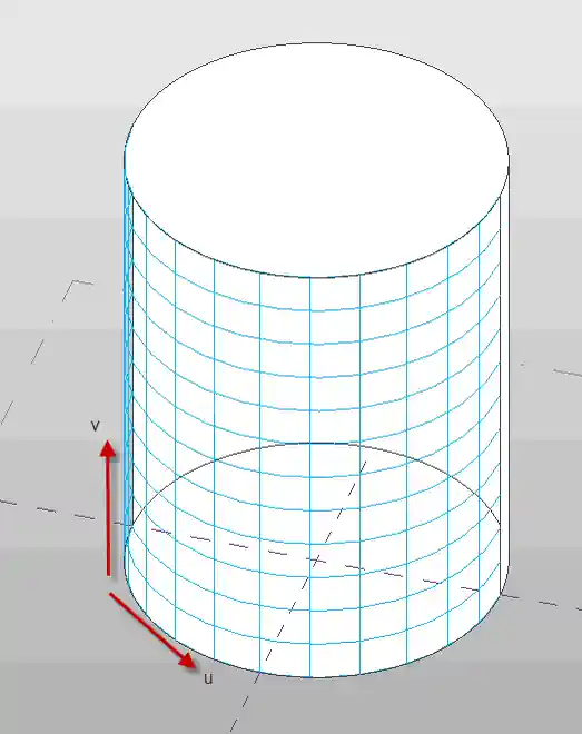 U and V gridlines on a cylindrical face