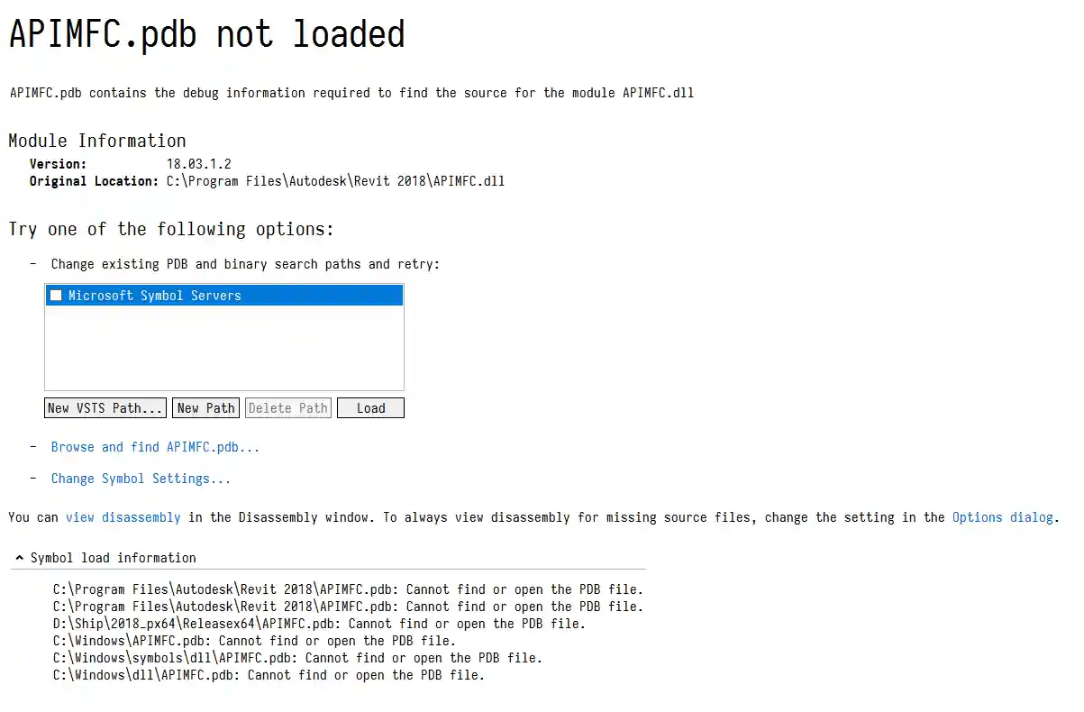APIMFC.pdb not loaded