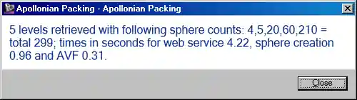 Results of Apollonian packing with five levels