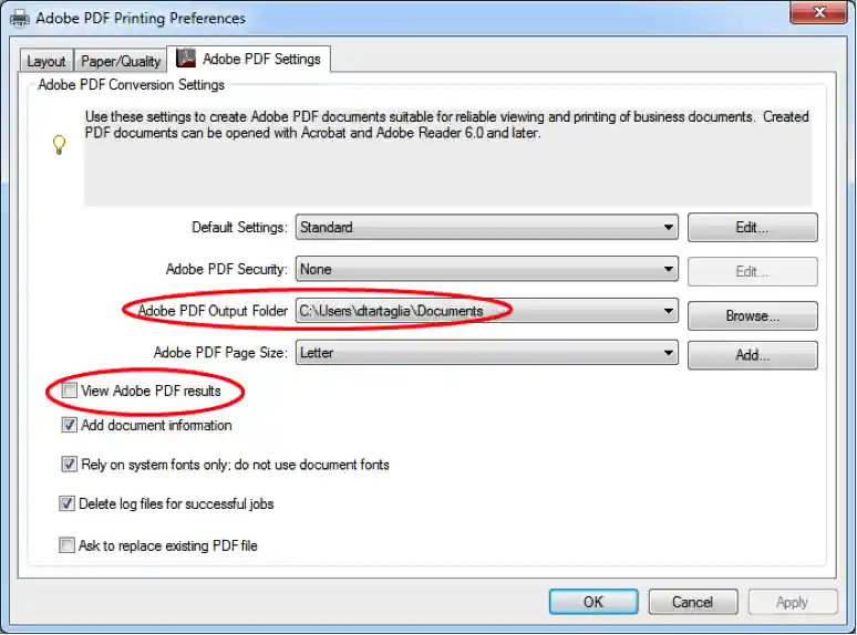 Adobe PDF Print Preferences
