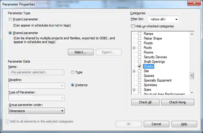 Categories supporting instance parameters