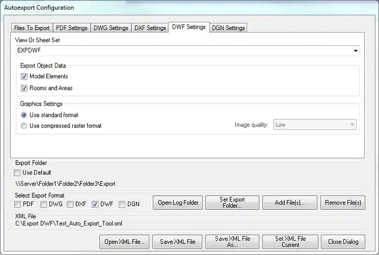 Autoexport DWF format export settings