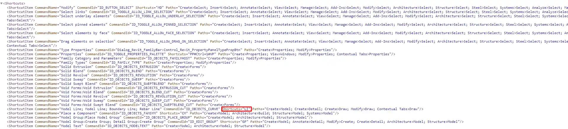 Command id in shortcuts XML Command id in shortcuts XML