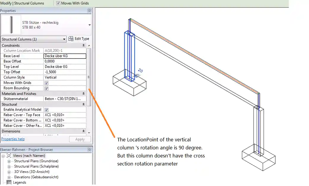 Vertical column properties lack rotation information