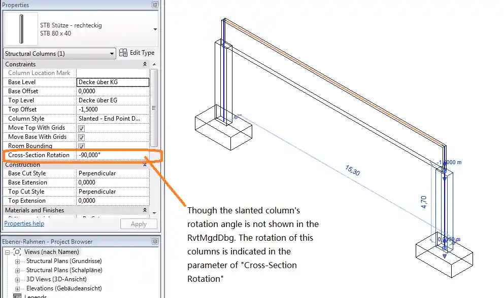 Slanted column cross section rotation parameter