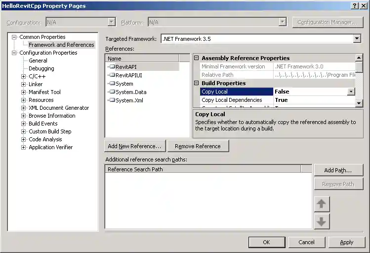 Adding Revit API assembly references