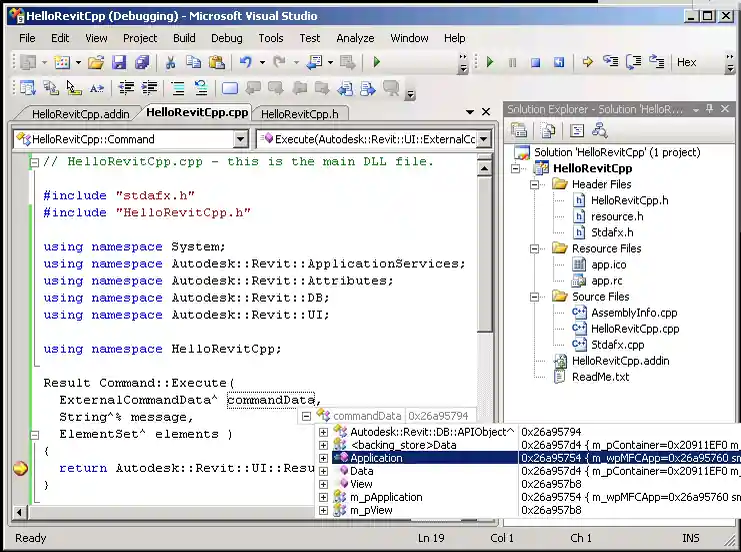 Examining the command data argument in the debugger