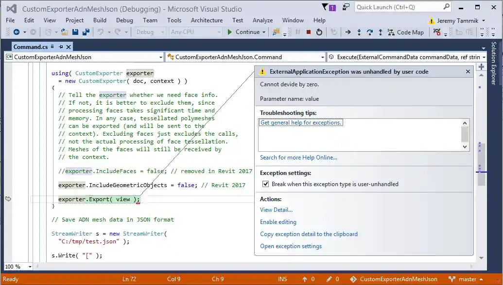 Custom JSON exporter exception