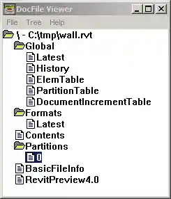 Dfview displaying a Revit Structured Storage Document wall.rvt