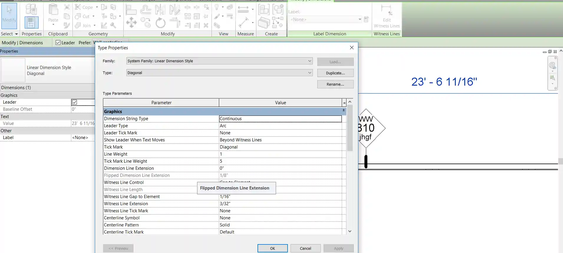 Dimension line weight
