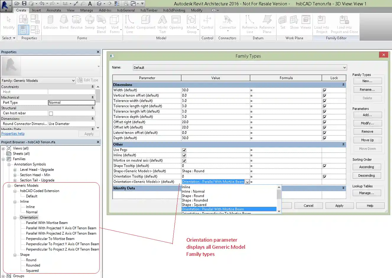 Drop-down parameter enum combo