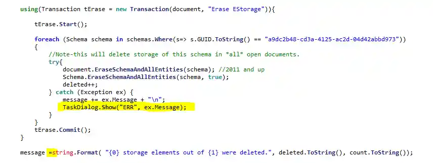 Extensible storage schema erase error Extensible storage schema erase error