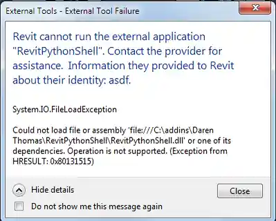 FileLoadException running RevitPythonTool