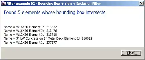 Report of intersecting elements