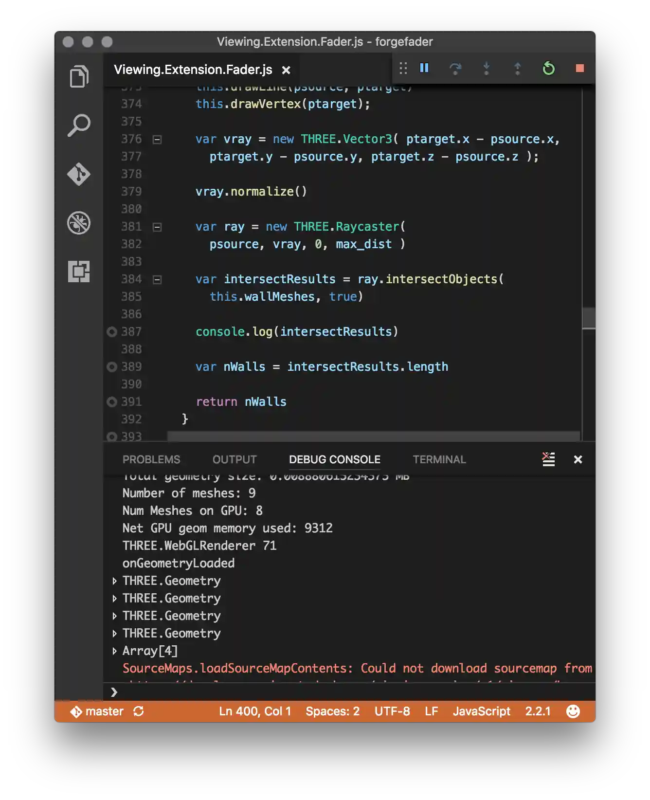 Running ForgeFader in Visual Studio Code hooked up to Chrome debugging