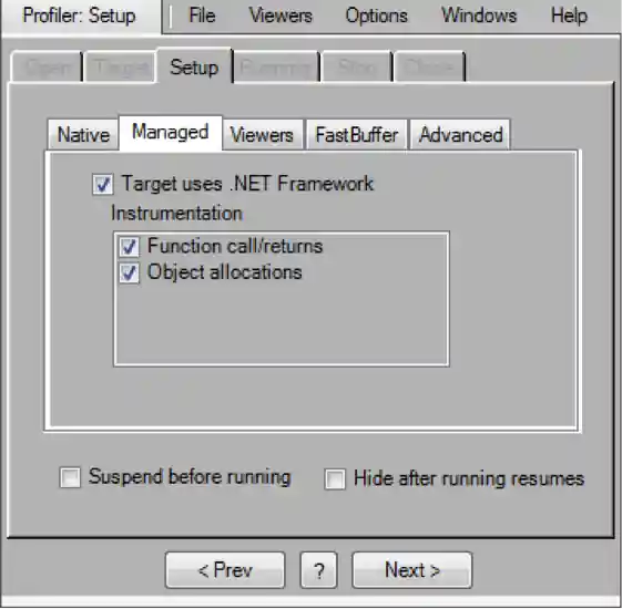 Profiler setup managed