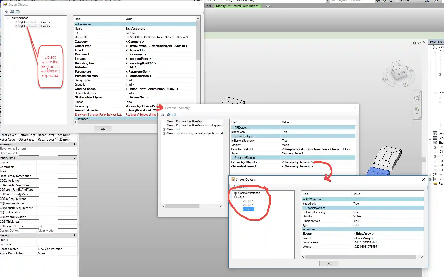 Snooping the family instance geometry