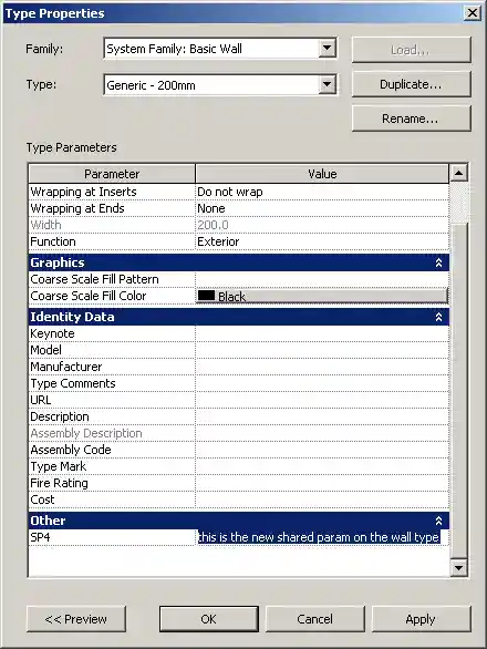 New wall type shared parameter