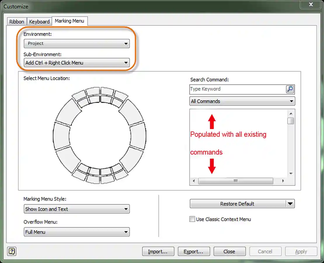 Interactive command population
