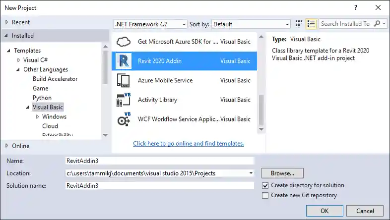 Visual Studio Add-in Wizard for Revit 2020