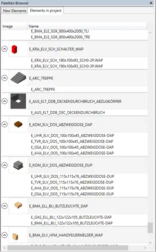 Revit family browser panel