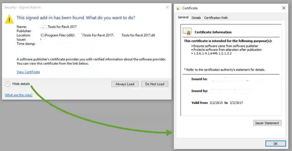 'Security-Unsigned Add-in' message
