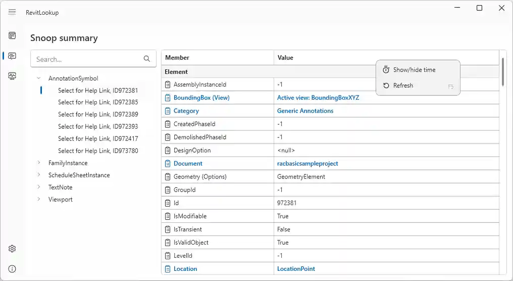 Context menu Context menu