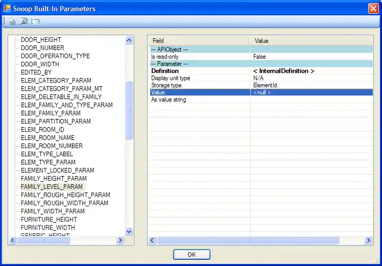Window lacking FAMILY_LEVEL_PARAM parameter