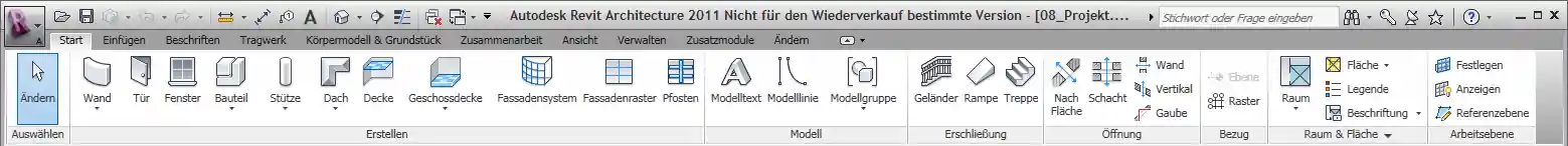 Revit ribbon bar in default state