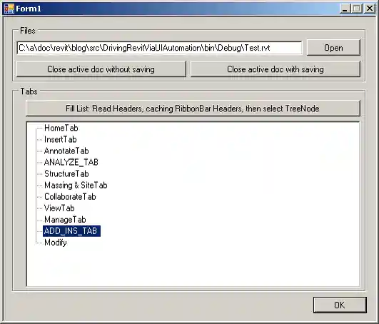UI automation sample application with populated ribbon tabs