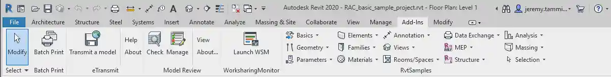 RvtSamples loaded all Revit 2020 external commands