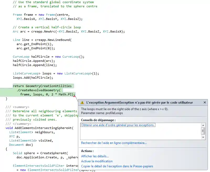Sphere creation exception
