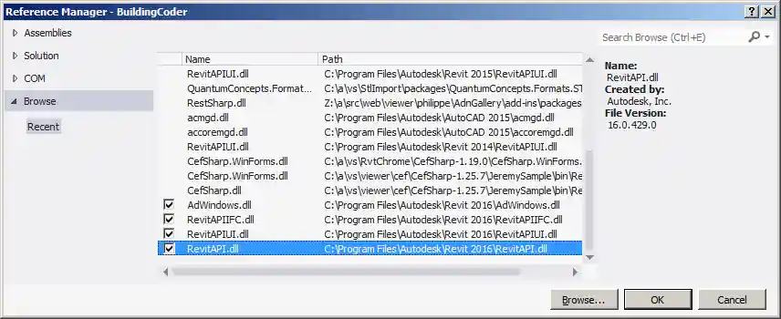 Revit 2016 API references