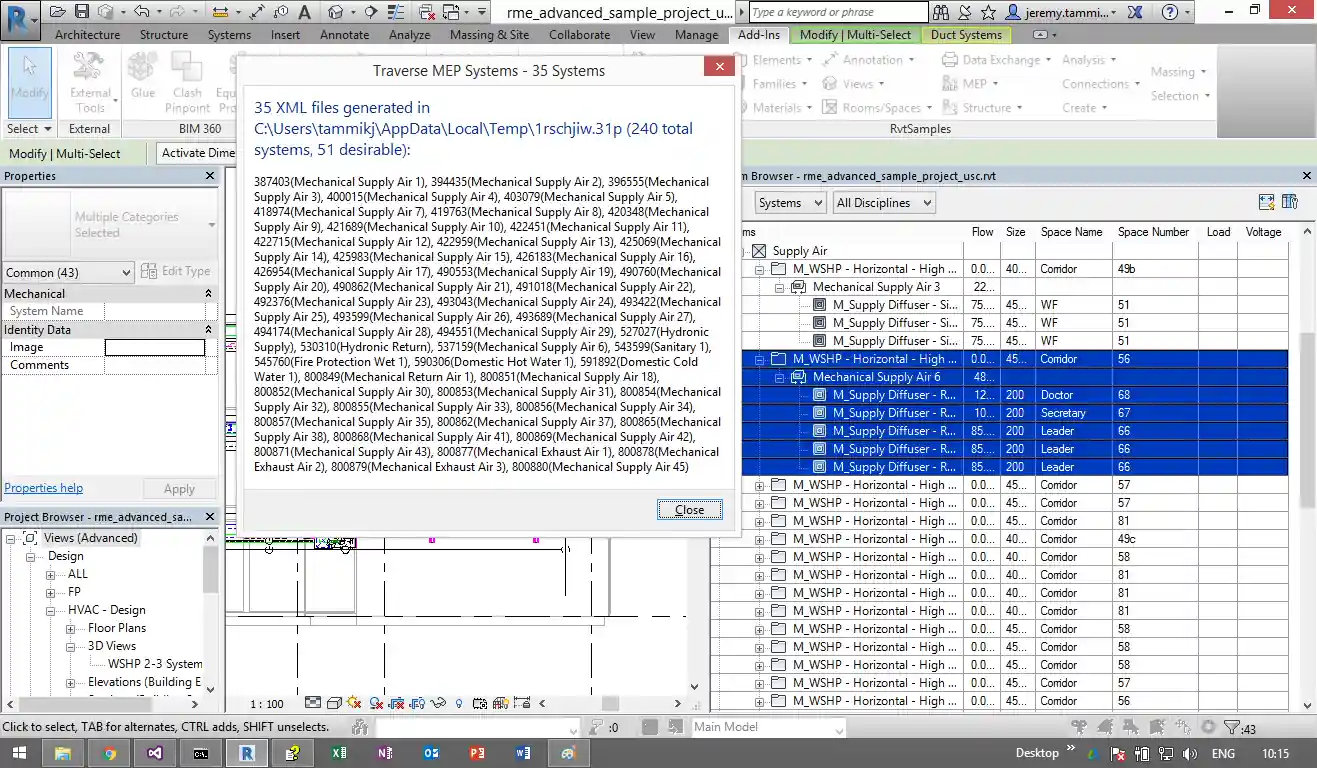 TraverseAllSystems result in rme_advanced_sample_project.rvt