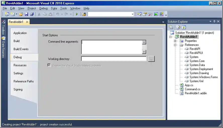 Visual C# Express debug properties