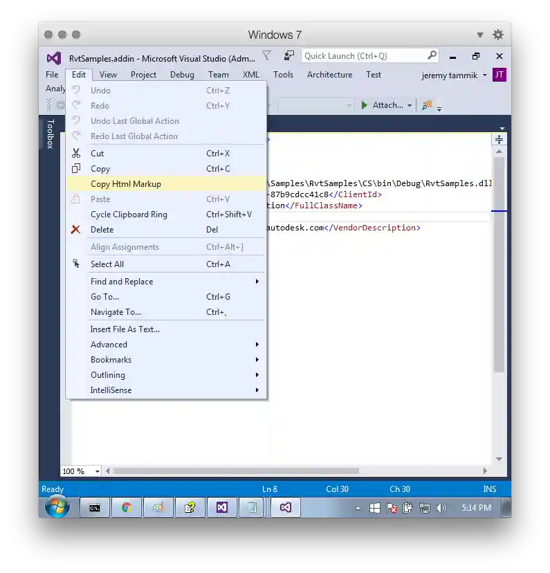 Copy Html Markup menu entry