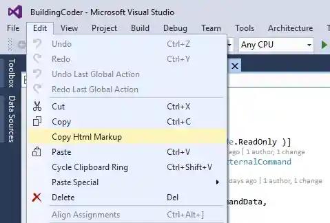 Copy Html Markup menu entry