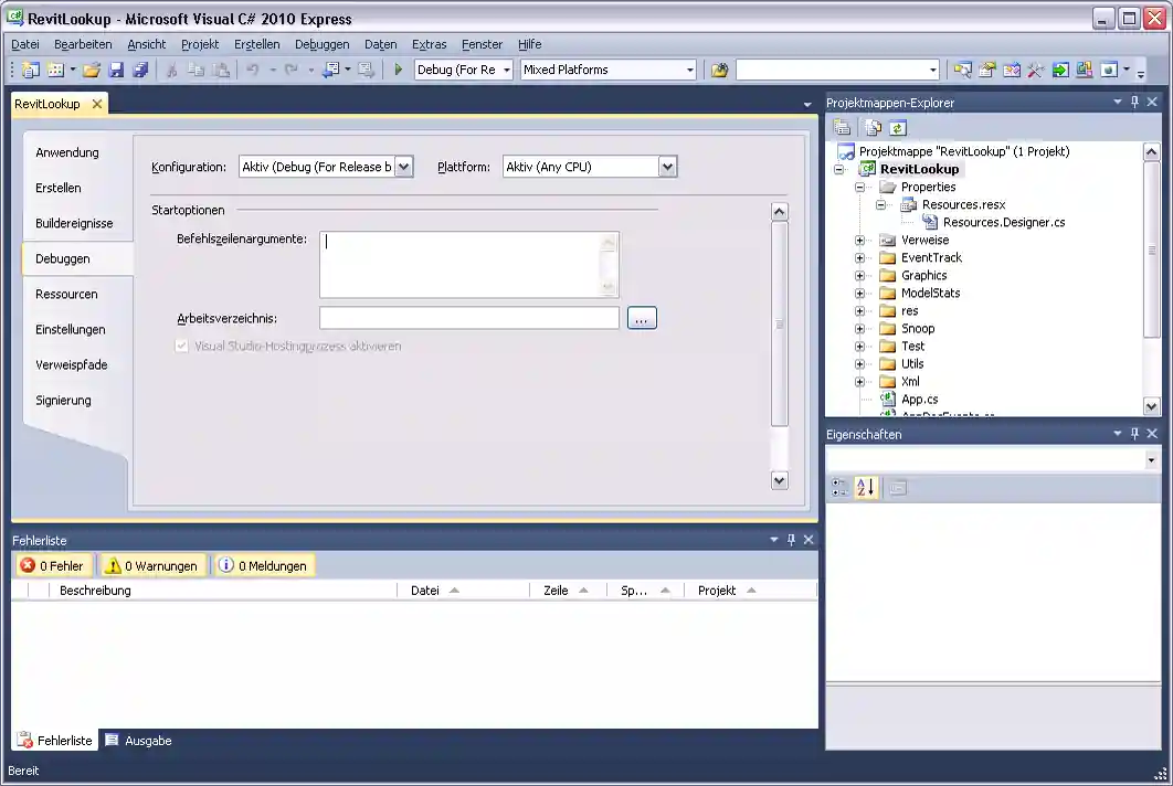 Visual Studio 2010 Express debgging tab
