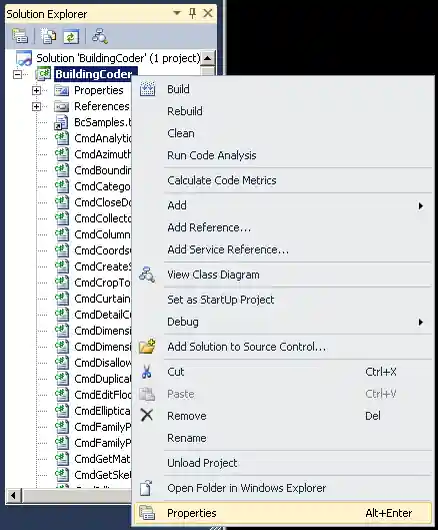Solution explorer project properties